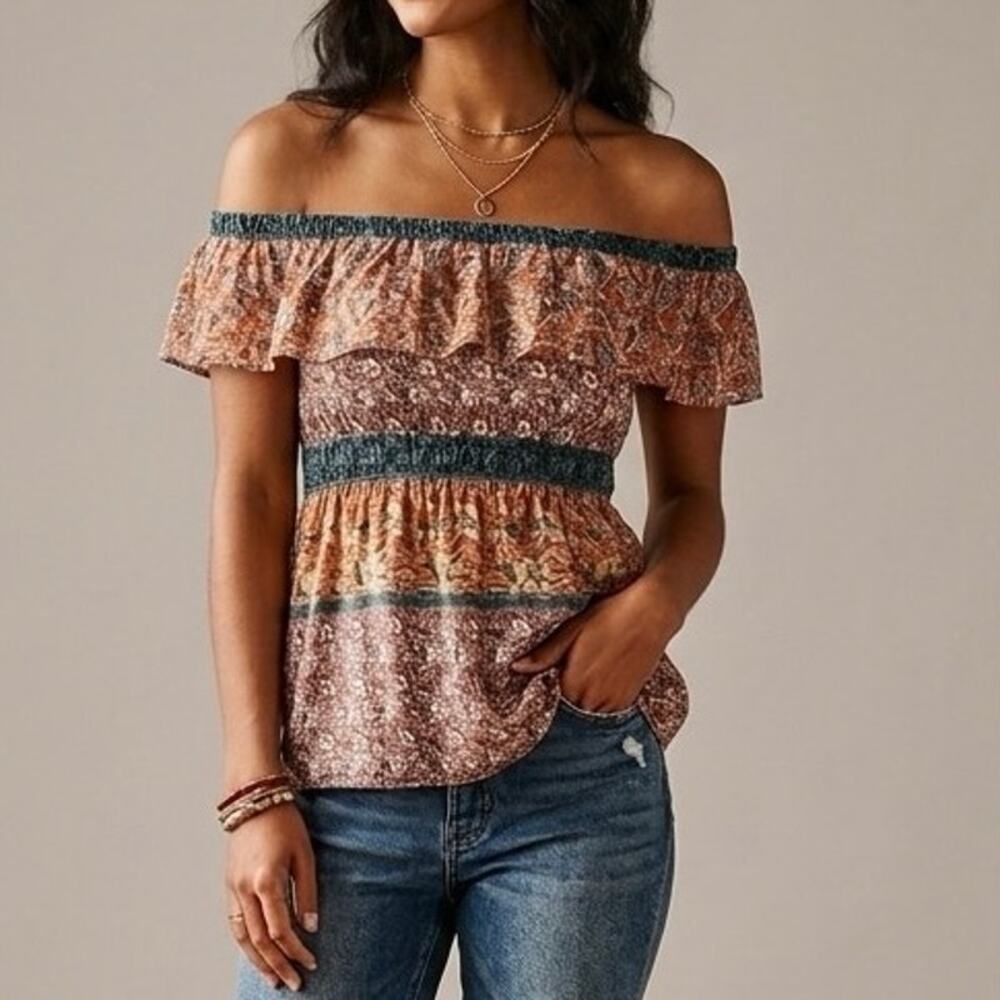 Bailey 44 Floral Boho Ruffle Neck Blouse Top Medium